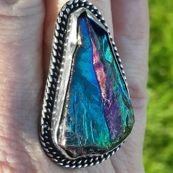 New Rainbow Titanium Crystal Quartz 925 Silver Ring. - Picture 5 of 8